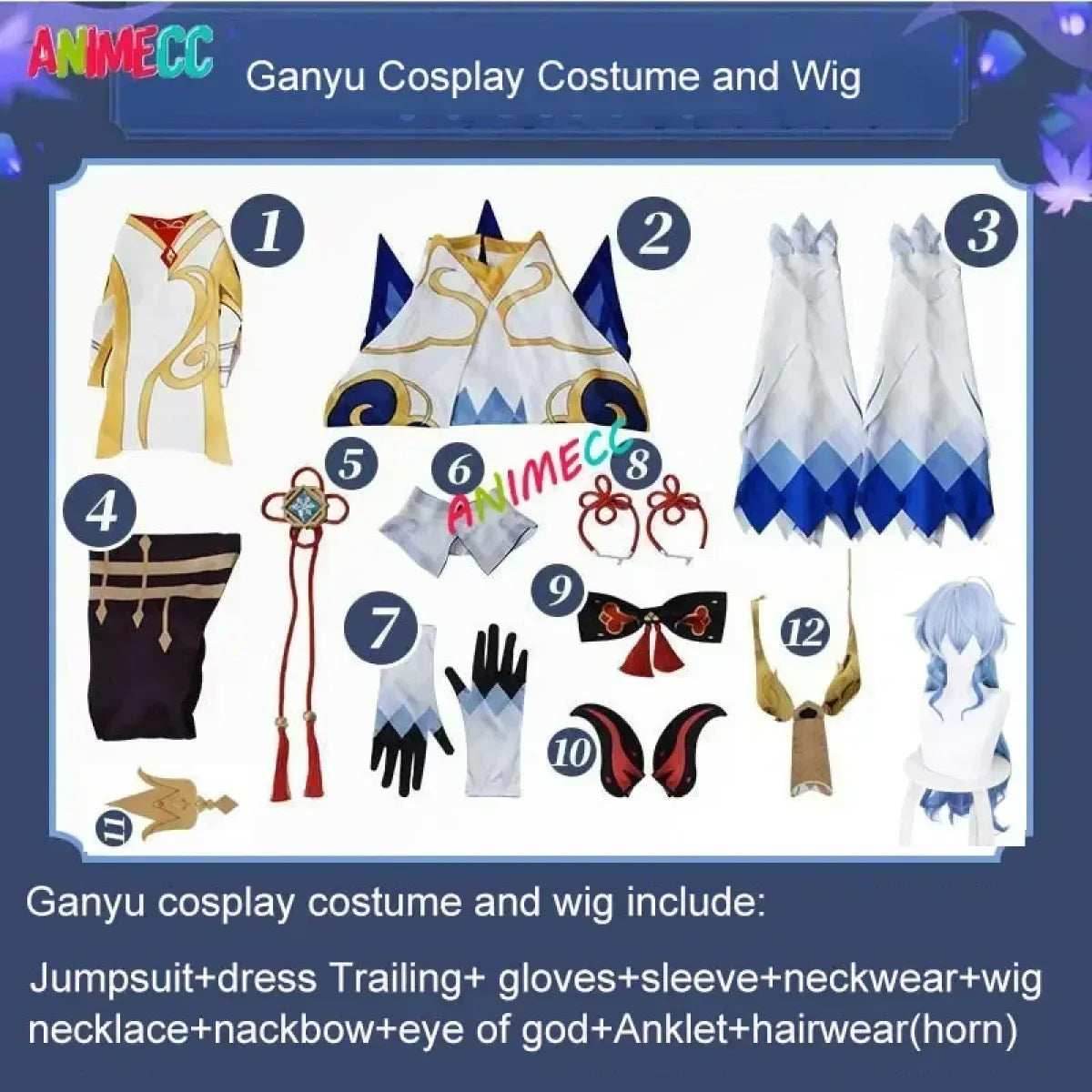 Genshin Impact Ganyu Cosplay Costume - Costume and wig / S / Genshin Impact