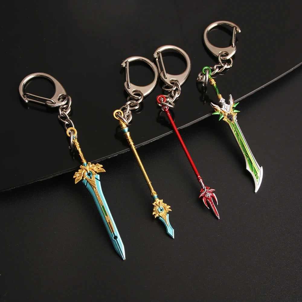 Genshin Impact Sword Keychain Zhongli Venti Diluc Weapons Skyward Blade Key Chain Keyring Collections Jewelry Gift