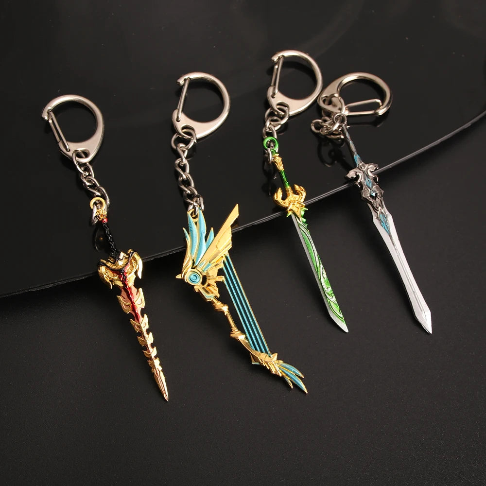 Genshin Impact Sword Keychain Zhongli Venti Diluc Weapons Skyward Blade Key Chain Keyring Collections Jewelry Gift