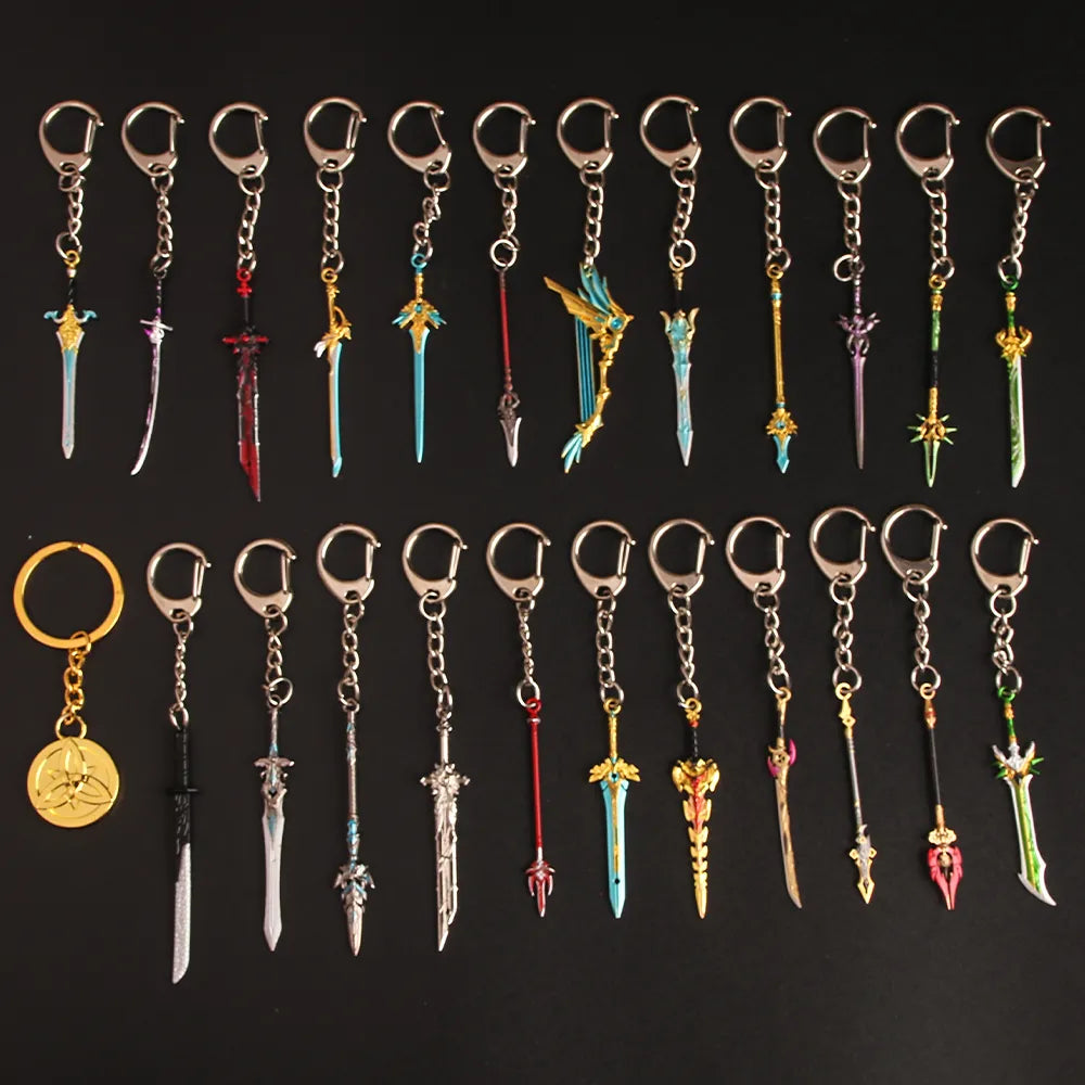 Genshin Impact Sword Keychain Zhongli Venti Diluc Weapons Skyward Blade Key Chain Keyring Collections Jewelry Gift