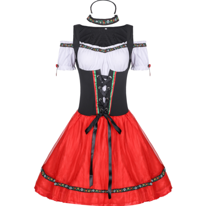 German Beer Maid Costume Women Oktoberfest Dirndl Dress Adult Halloween Party Outfit