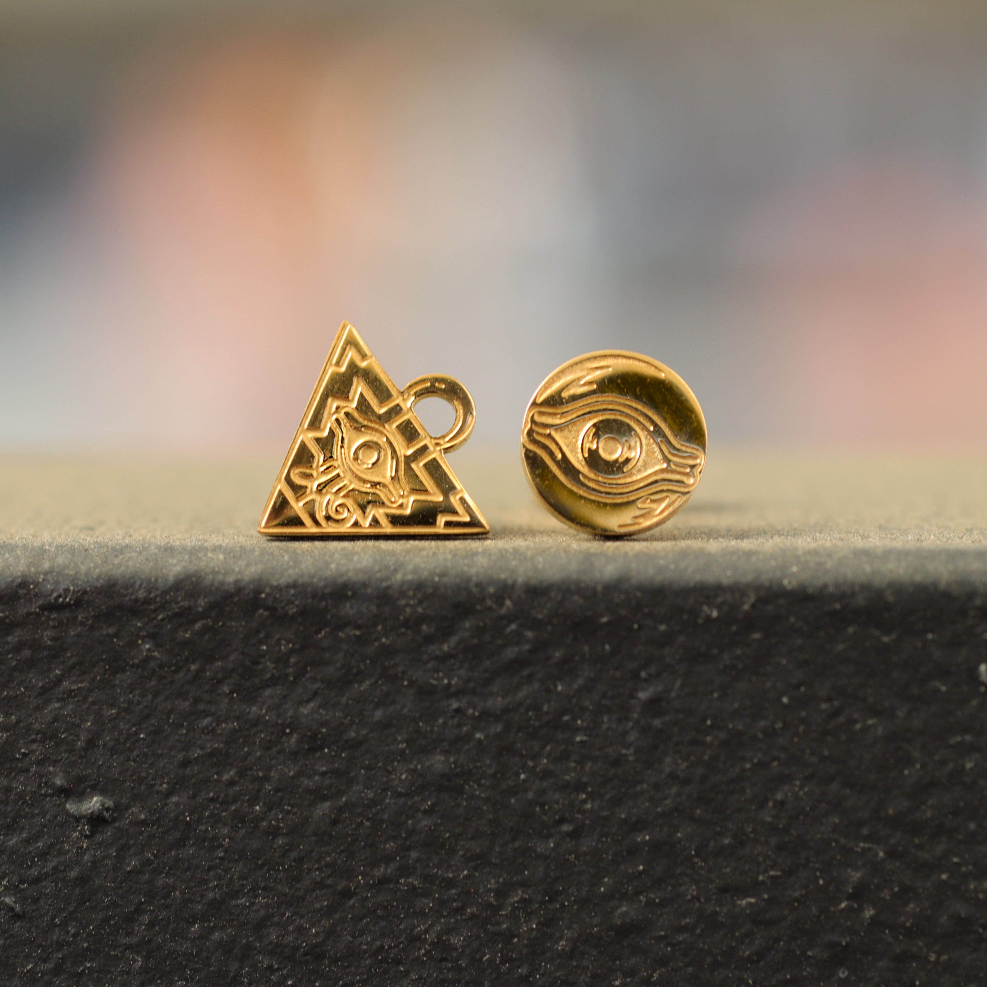 Yu-Gi-Oh!™ Millennium Puzzle Stud Earrings - Chrome / Pair