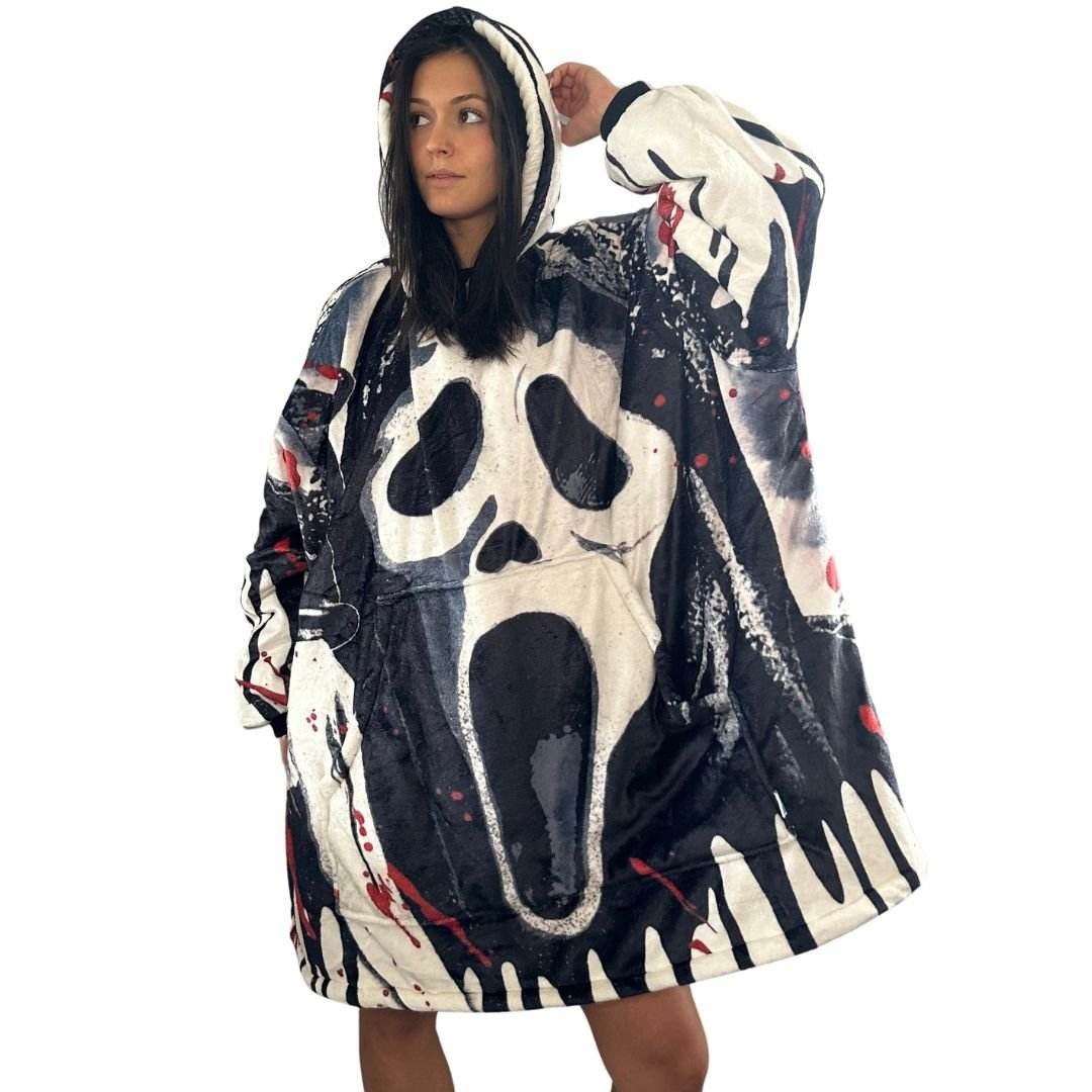 Ghost Face Horror Wearable Blanket Hoodie for Kids & Adults - adult