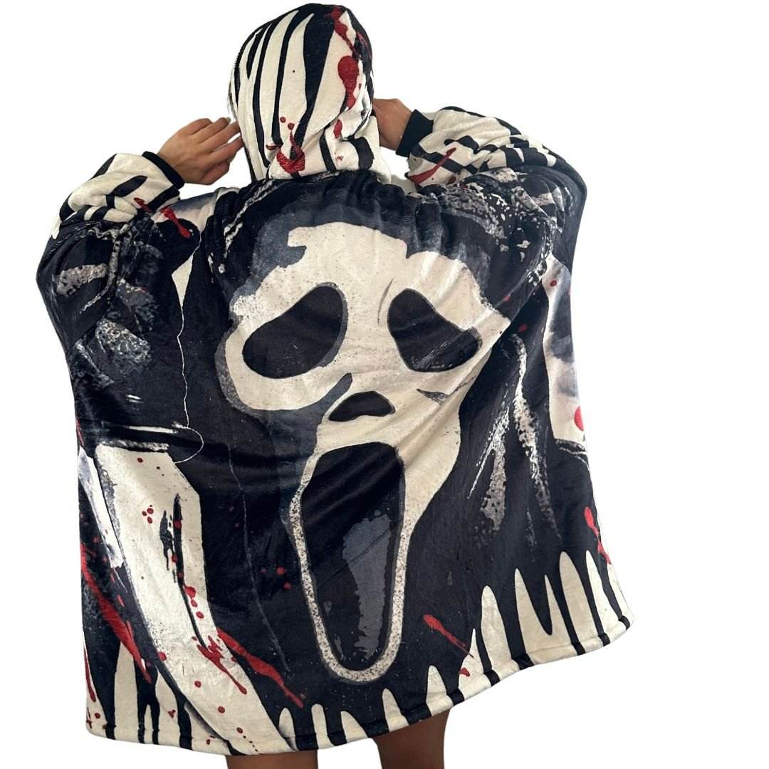 Ghost Face Horror Wearable Blanket Hoodie for Kids & Adults - adult