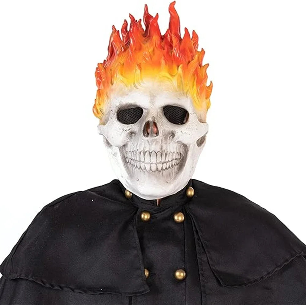 Ghost Rider Mask Halloween Horror Flame Skull Mask Scary Skeleton Zombie Spooky Knight Creepy Demon Masque Carnival Party Props