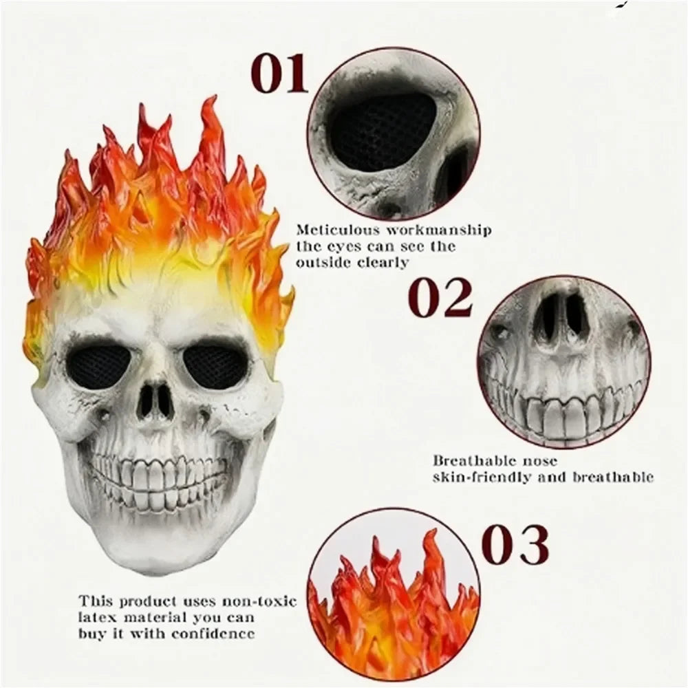 Ghost Rider Mask Halloween Horror Flame Skull Mask Scary Skeleton Zombie Spooky Knight Creepy Demon Masque Carnival Party Props