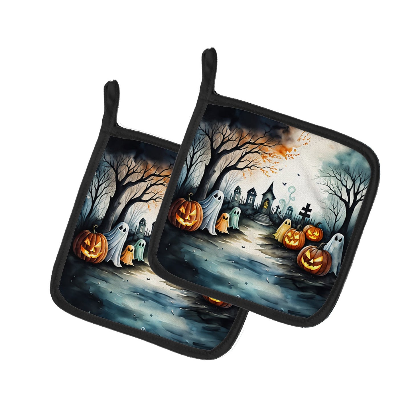 Ghosts Spooky Halloween Pair of Pot Holders Kitchen Heat Resistant Pot Holders Sets Oven Hot Pads for Cooking Baking BBQ, 7 1/2 x 7 1/2