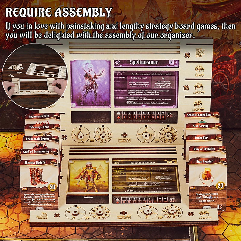 Gloomhaven/Frosthaven Player Character Dashboard with HP & XP Dial Trackers Set of 2 Birch for Saving Your Table Space