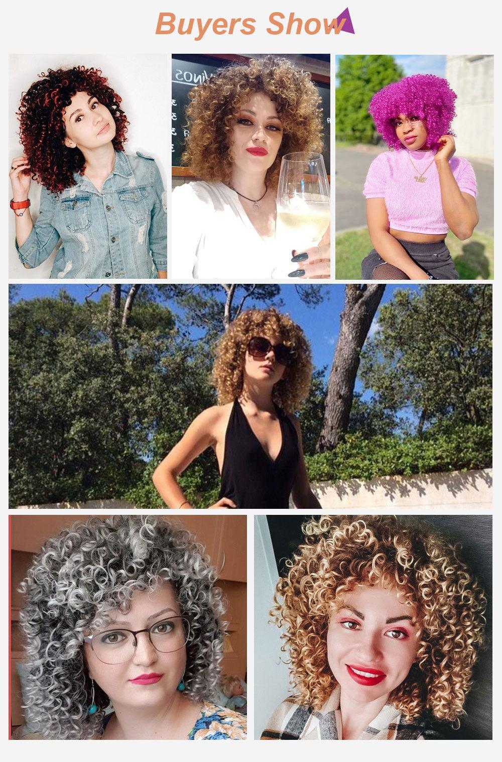 Glorious Afro Wigs Short Kinky Curly Wig Synthetic Short Bob Wig With Bangs Mixed Highlight Wig for Black Women Cosplay Wigs For Black Women Gifts for Girlfriends