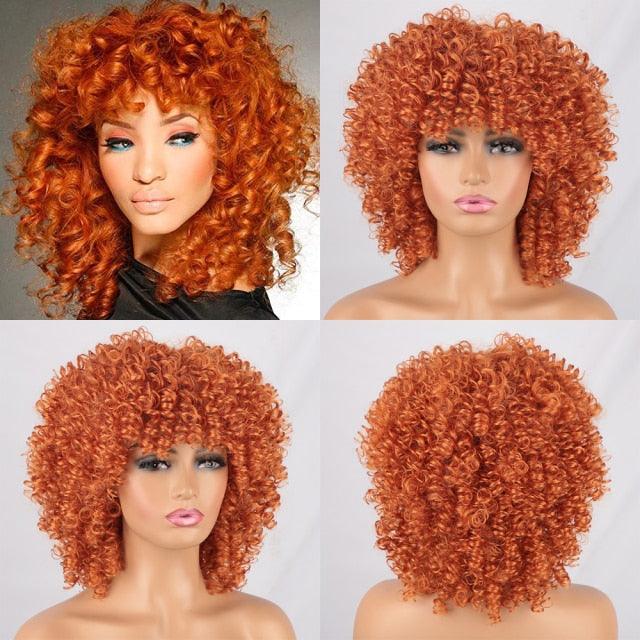 Glorious Afro Wigs Short Kinky Curly Wig Synthetic Short Bob Wig With Bangs Mixed Highlight Wig for Black Women Cosplay Wigs For Black Women Gifts for Girlfriends