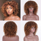 Glorious Afro Wigs Short Kinky Curly Wig Synthetic Short Bob Wig With Bangs Mixed Highlight Wig for Black Women Cosplay Wigs For Black Women Gifts for Girlfriends