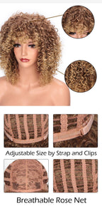 Glorious Afro Wigs Short Kinky Curly Wig Synthetic Short Bob Wig With Bangs Mixed Highlight Wig for Black Women Cosplay Wigs For Black Women Gifts for Girlfriends