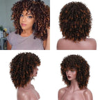 Glorious Afro Wigs Short Kinky Curly Wig Synthetic Short Bob Wig With Bangs Mixed Highlight Wig for Black Women Cosplay Wigs For Black Women Gifts for Girlfriends