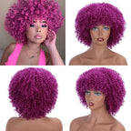 Glorious Afro Wigs Short Kinky Curly Wig Synthetic Short Bob Wig With Bangs Mixed Highlight Wig for Black Women Cosplay Wigs For Black Women Gifts for Girlfriends