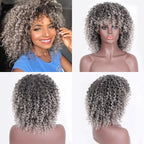 Glorious Afro Wigs Short Kinky Curly Wig Synthetic Short Bob Wig With Bangs Mixed Highlight Wig for Black Women Cosplay Wigs For Black Women Gifts for Girlfriends