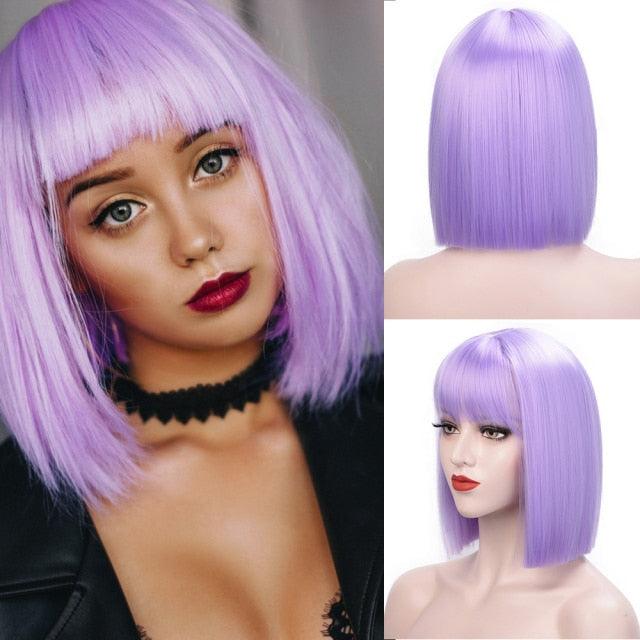Glorious Synthetic Wigs Short Bob Wigs Black/Pink Bangs Wigs for Women Heat Resistant Fiber Hair Brazilin Wigs For Black Women Cosplay Wigs For Women