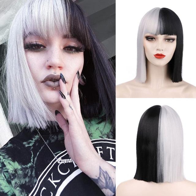 Glorious Synthetic Wigs Short Bob Wigs Black/Pink Bangs Wigs for Women Heat Resistant Fiber Hair Brazilin Wigs For Black Women Cosplay Wigs For Women