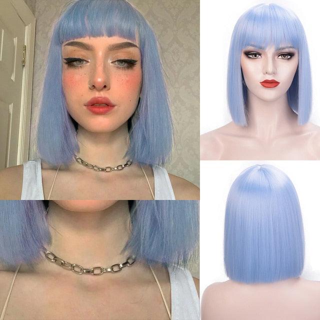 Glorious Synthetic Wigs Short Bob Wigs Black/Pink Bangs Wigs for Women Heat Resistant Fiber Hair Brazilin Wigs For Black Women Cosplay Wigs For Women