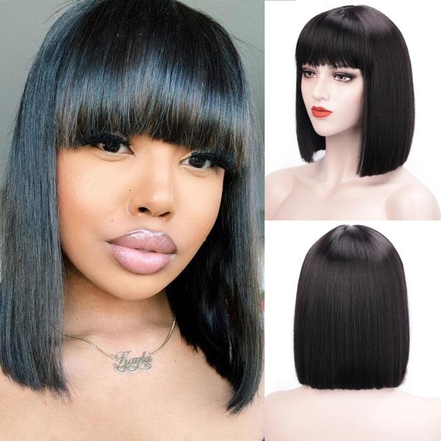 Glorious Synthetic Wigs Short Bob Wigs Black/Pink Bangs Wigs for Women Heat Resistant Fiber Hair Brazilin Wigs For Black Women Cosplay Wigs For Women