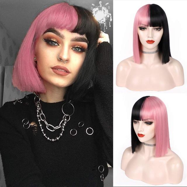 Glorious Synthetic Wigs Short Bob Wigs Black/Pink Bangs Wigs for Women Heat Resistant Fiber Hair Brazilin Wigs For Black Women Cosplay Wigs For Women