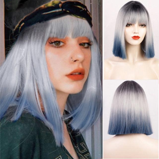 Glorious Synthetic Wigs Short Bob Wigs Black/Pink Bangs Wigs for Women Heat Resistant Fiber Hair Brazilin Wigs For Black Women Cosplay Wigs For Women