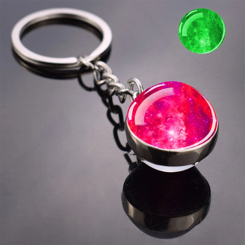 Glow In The Dark Multicolor Planet Galaxy Keychain Universe Key Chain Outer Space Astronomical Jewelry Glass Ball Keyring