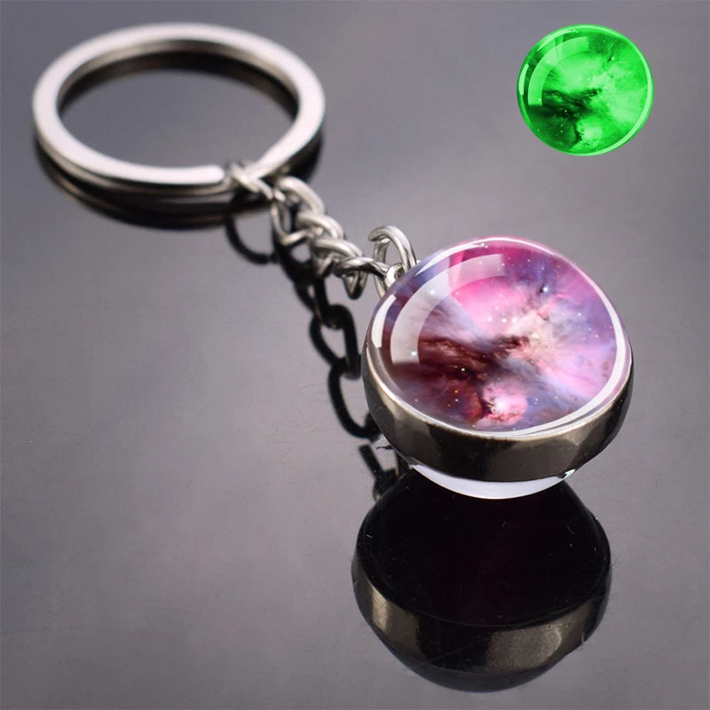 Glow In The Dark Multicolor Planet Galaxy Keychain Universe Key Chain Outer Space Astronomical Jewelry Glass Ball Keyring