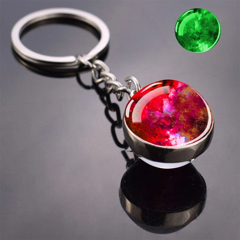 Glow In The Dark Multicolor Planet Galaxy Keychain Universe Key Chain Outer Space Astronomical Jewelry Glass Ball Keyring