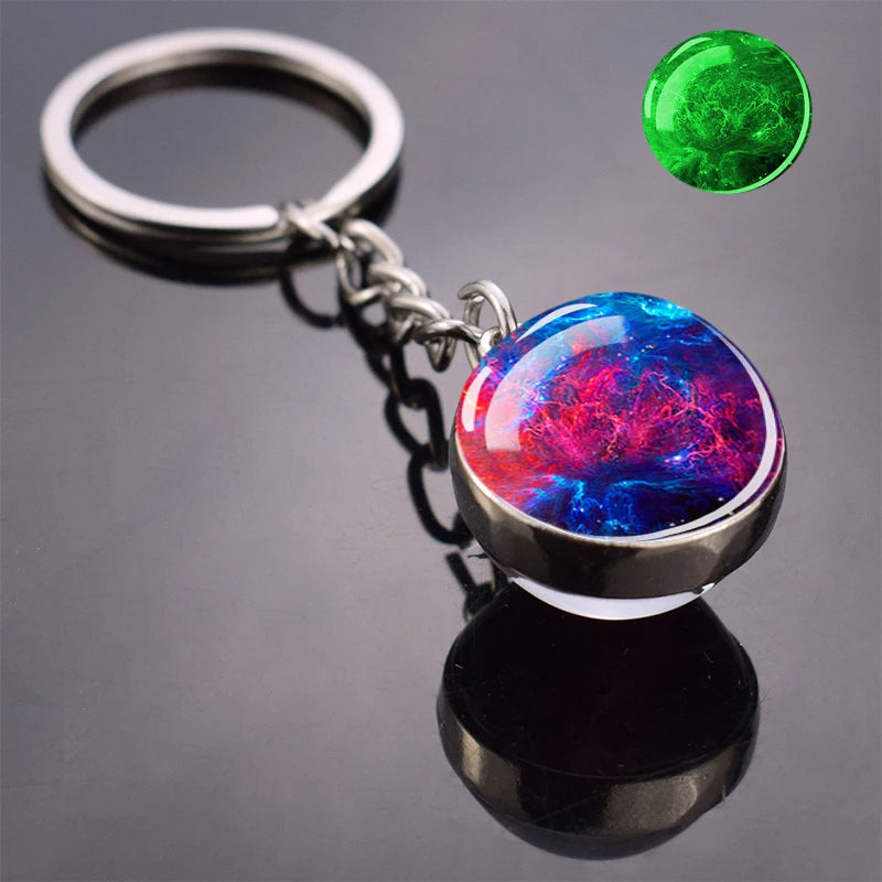 Glow In The Dark Multicolor Planet Galaxy Keychain Universe Key Chain Outer Space Astronomical Jewelry Glass Ball Keyring