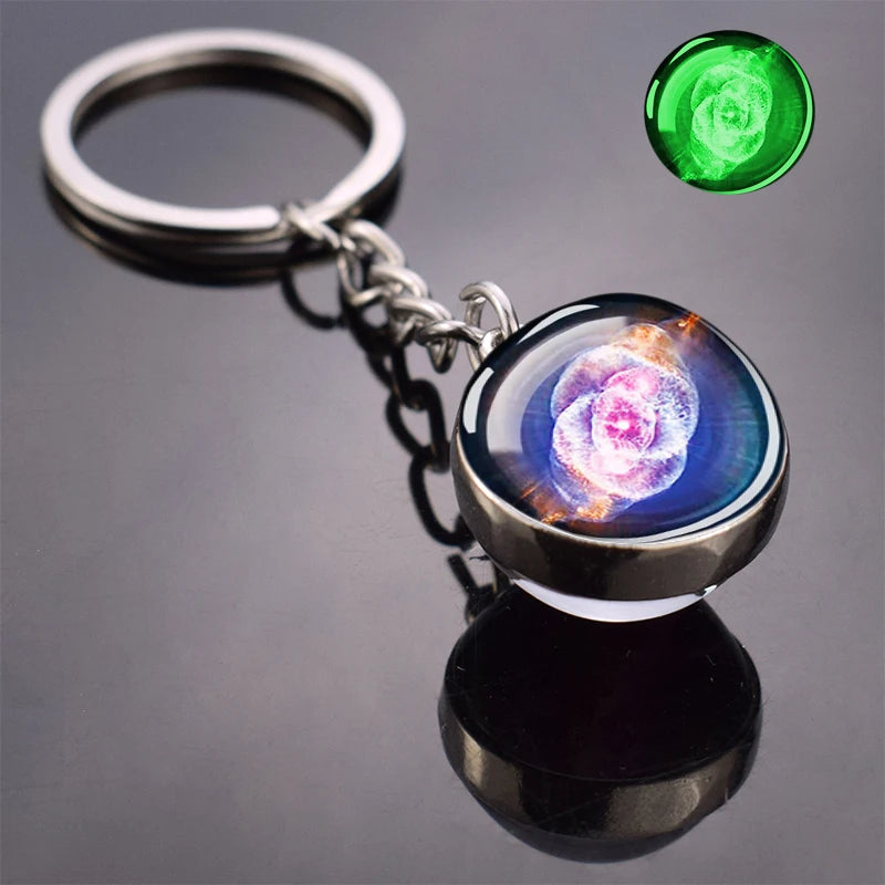 Glow In The Dark Multicolor Planet Galaxy Keychain Universe Key Chain Outer Space Astronomical Jewelry Glass Ball Keyring