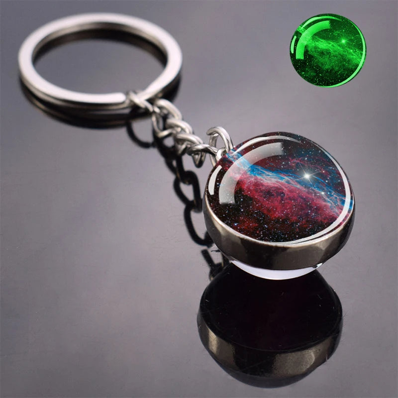 Glow In The Dark Multicolor Planet Galaxy Keychain Universe Key Chain Outer Space Astronomical Jewelry Glass Ball Keyring