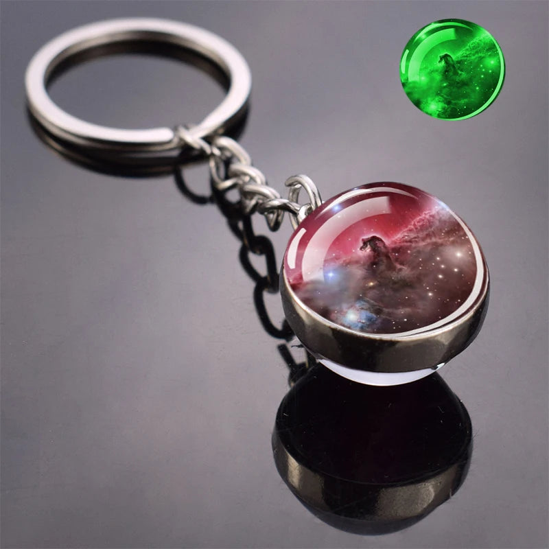 Glow In The Dark Multicolor Planet Galaxy Keychain Universe Key Chain Outer Space Astronomical Jewelry Glass Ball Keyring