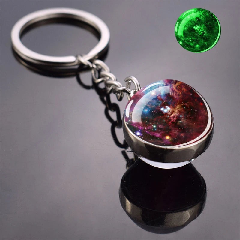 Glow In The Dark Multicolor Planet Galaxy Keychain Universe Key Chain Outer Space Astronomical Jewelry Glass Ball Keyring