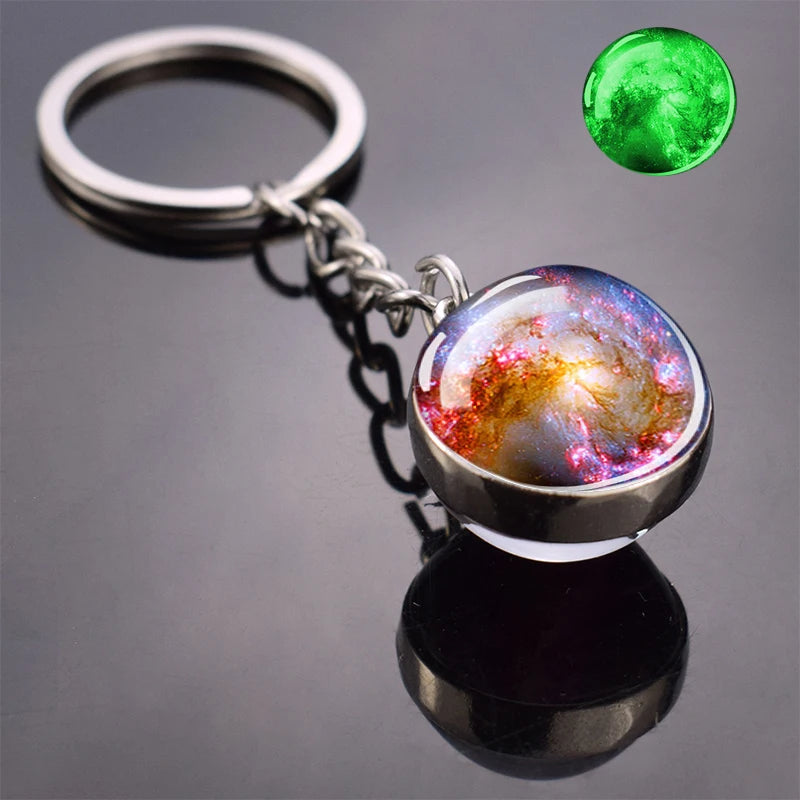 Glow In The Dark Multicolor Planet Galaxy Keychain Universe Key Chain Outer Space Astronomical Jewelry Glass Ball Keyring