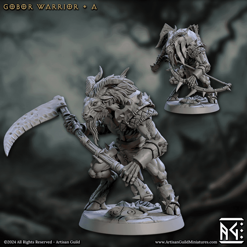 Gobor Warrior - Sculpt A (Male Capra Fighter) - With Helmet / Scythe