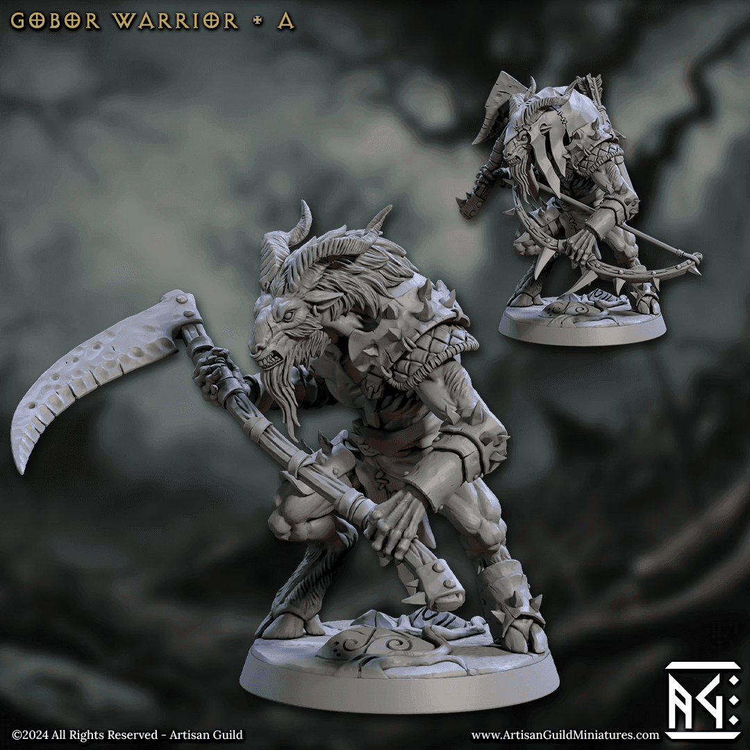 Gobor Warrior - Sculpt A (Male Capra Fighter) - With Helmet / Scythe