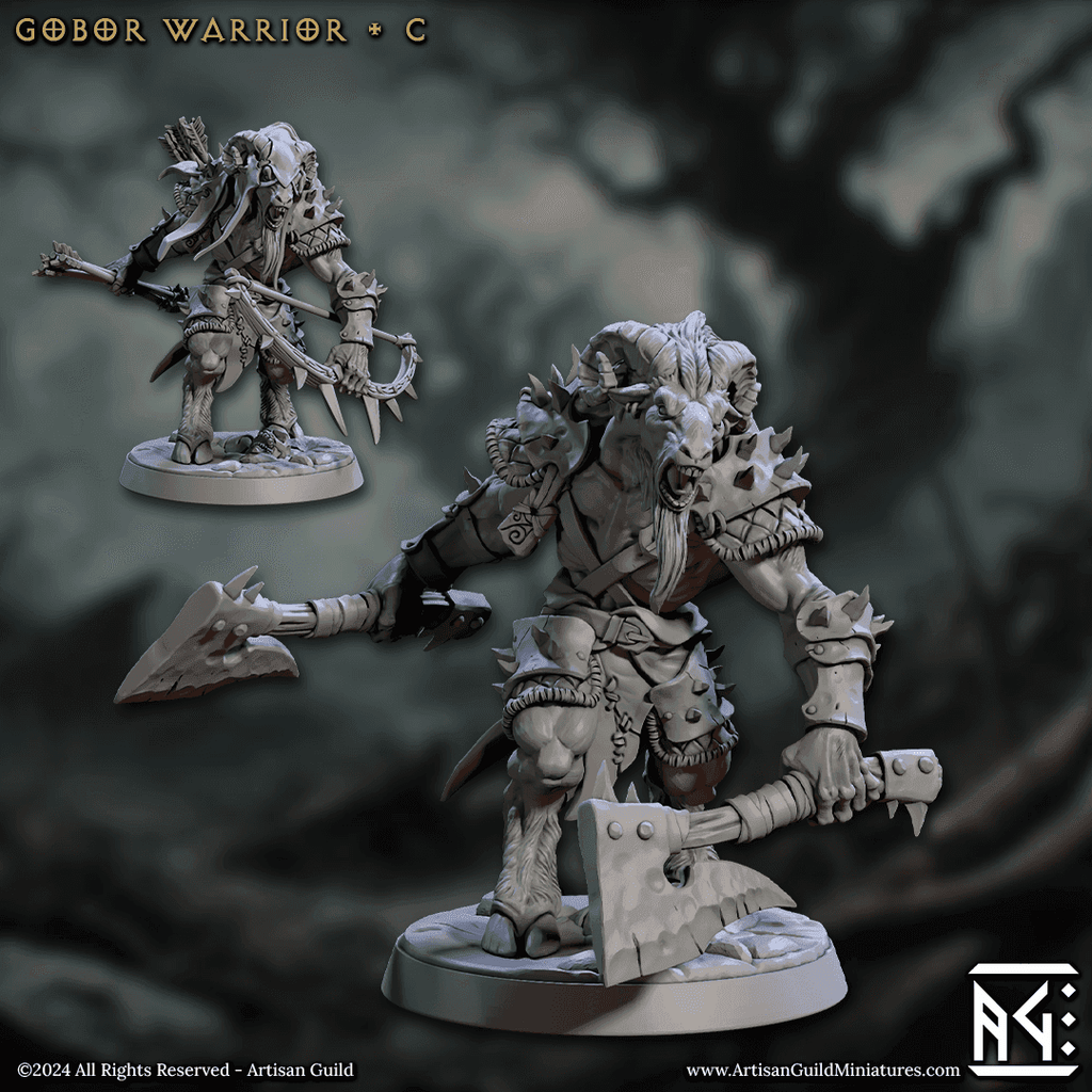 Gobor Warrior - Sculpt C (Male Capra Fighter) - With Helmet / Axe / Axe