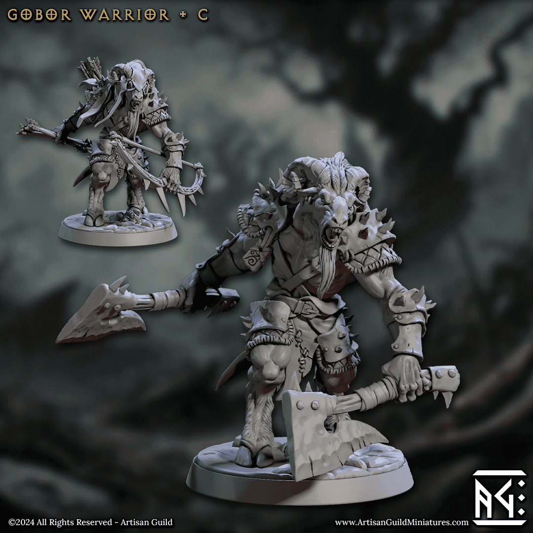 Gobor Warrior - Sculpt C (Male Capra Fighter) - With Helmet / Axe / Axe