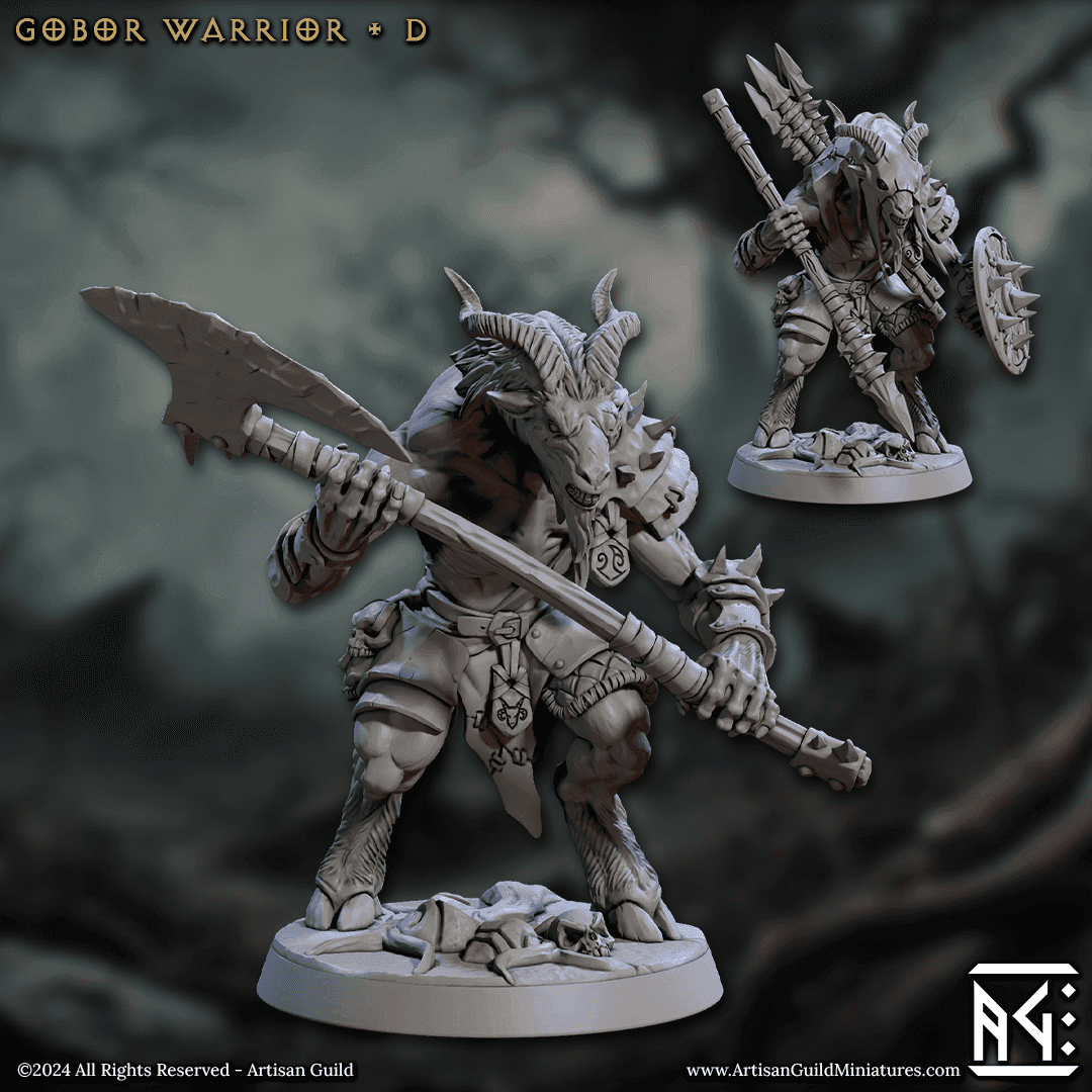 Gobor Warrior - Sculpt D (Male Capra Fighter) - With Helmet / Greataxe