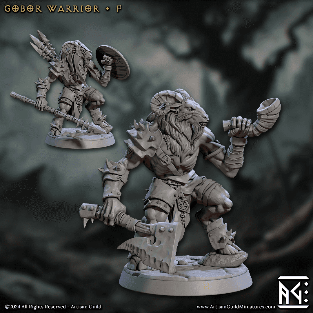 Gobor Warrior - Sculpt F (Male Capra Fighter) - With Helmet / Horn / Axe