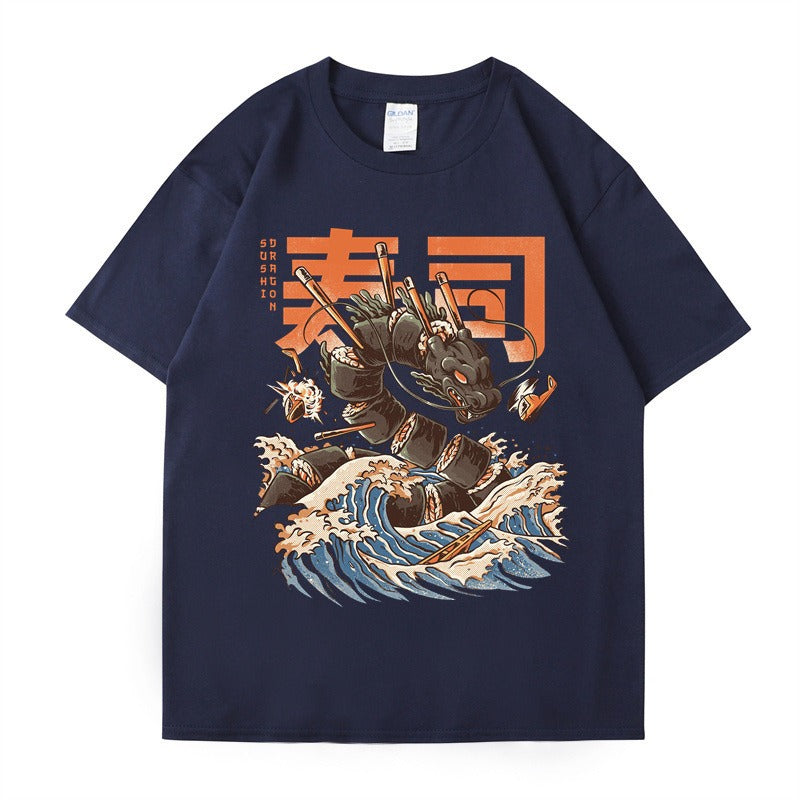 Godzilla T-shirt European and American Monster King Summer Trendy Brand Men's and Women's Same Short sleeved T-shirt