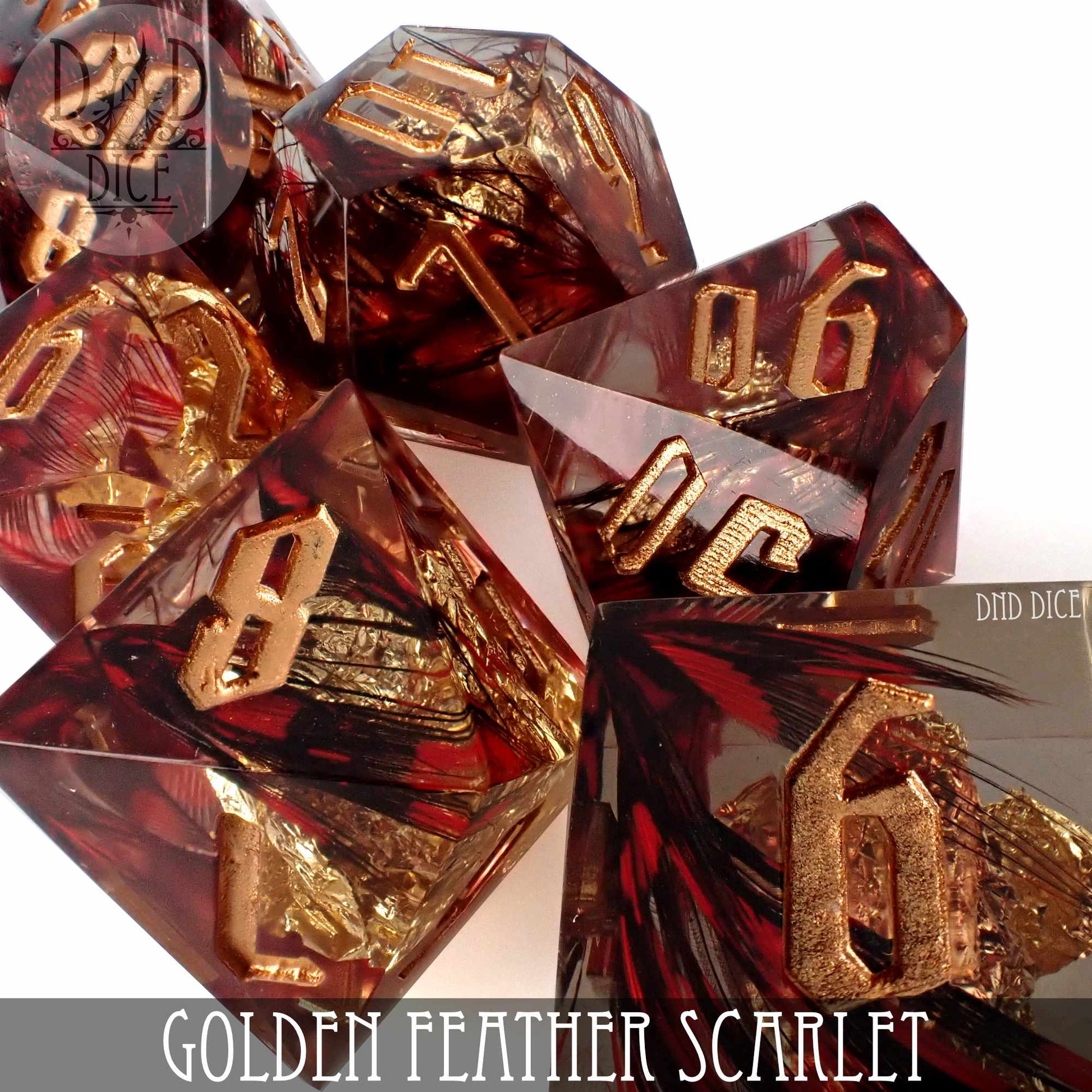 Golden Feather Scarlet Handmade Dice Set