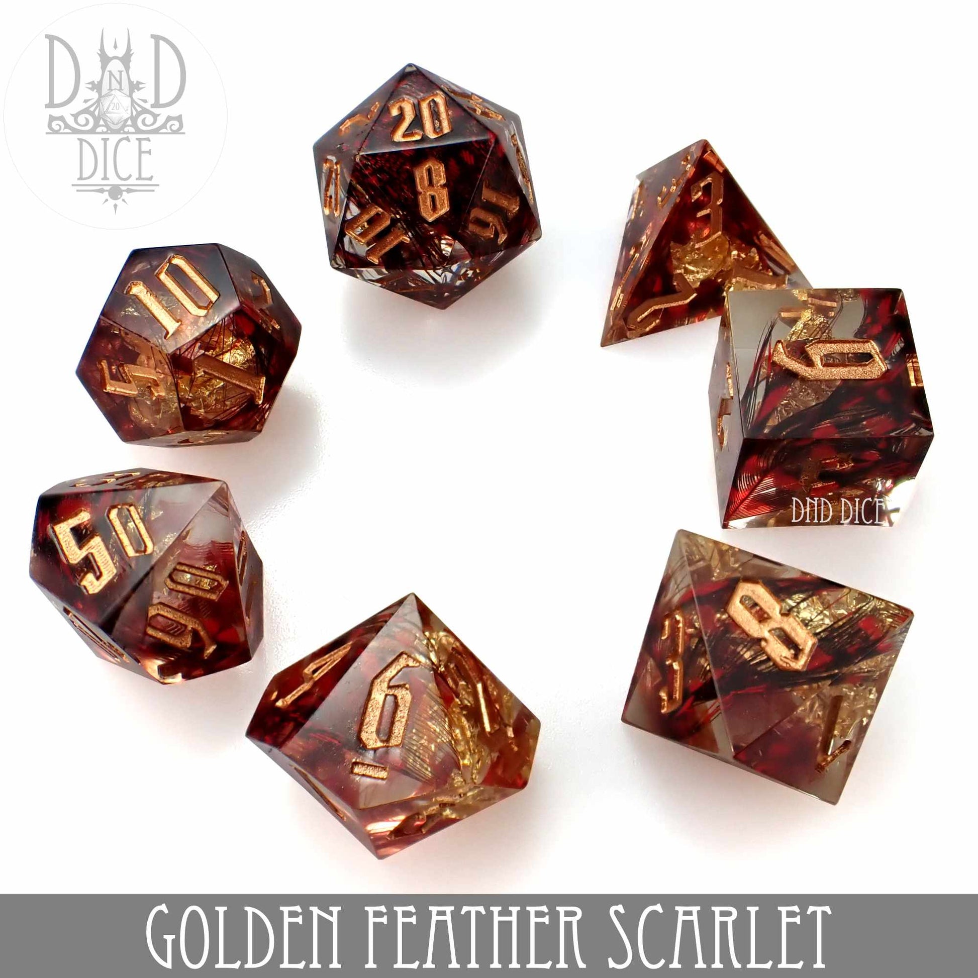 Golden Feather Scarlet Handmade Dice Set