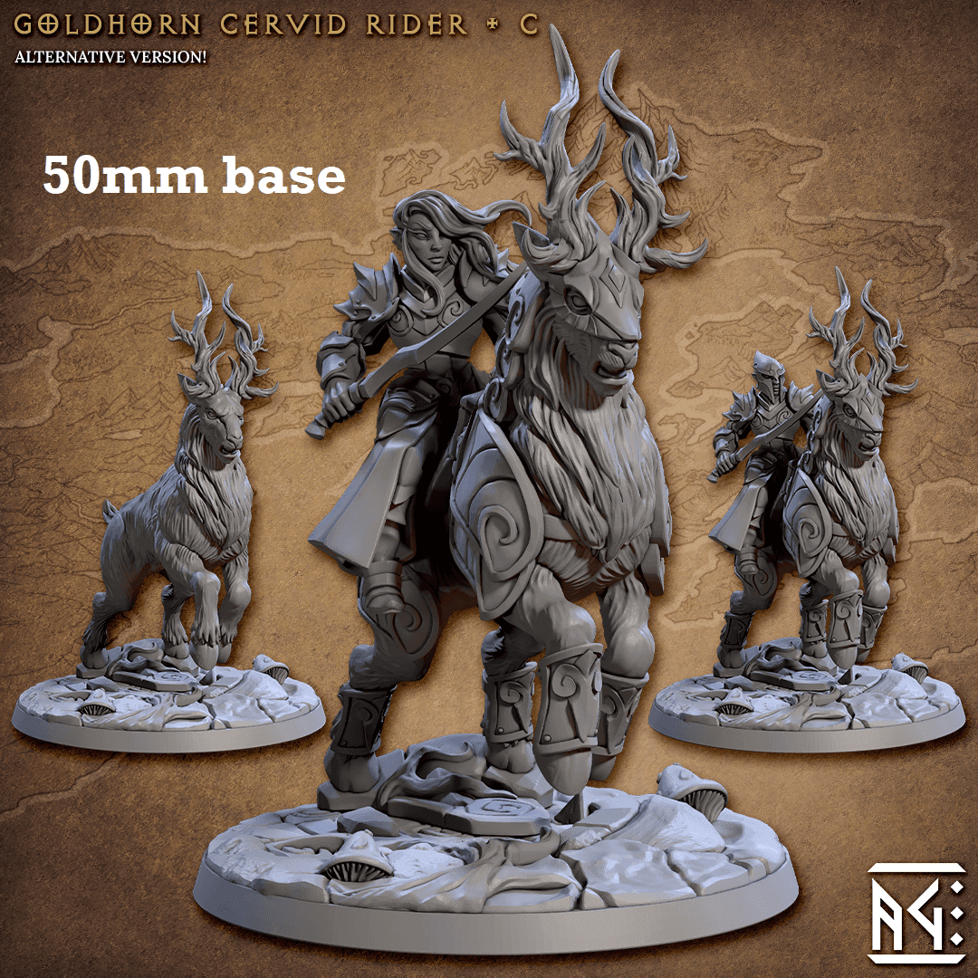 Goldhorn Cervid Riders: Sculpt C (High Elf Calvary Unit) - No Helmet / Bow