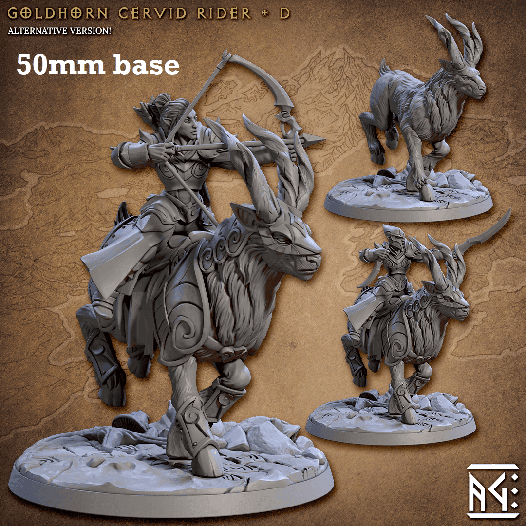Goldhorn Cervid Riders: Sculpt D (High Elf Calvary Unit) - No Helmet / Bow