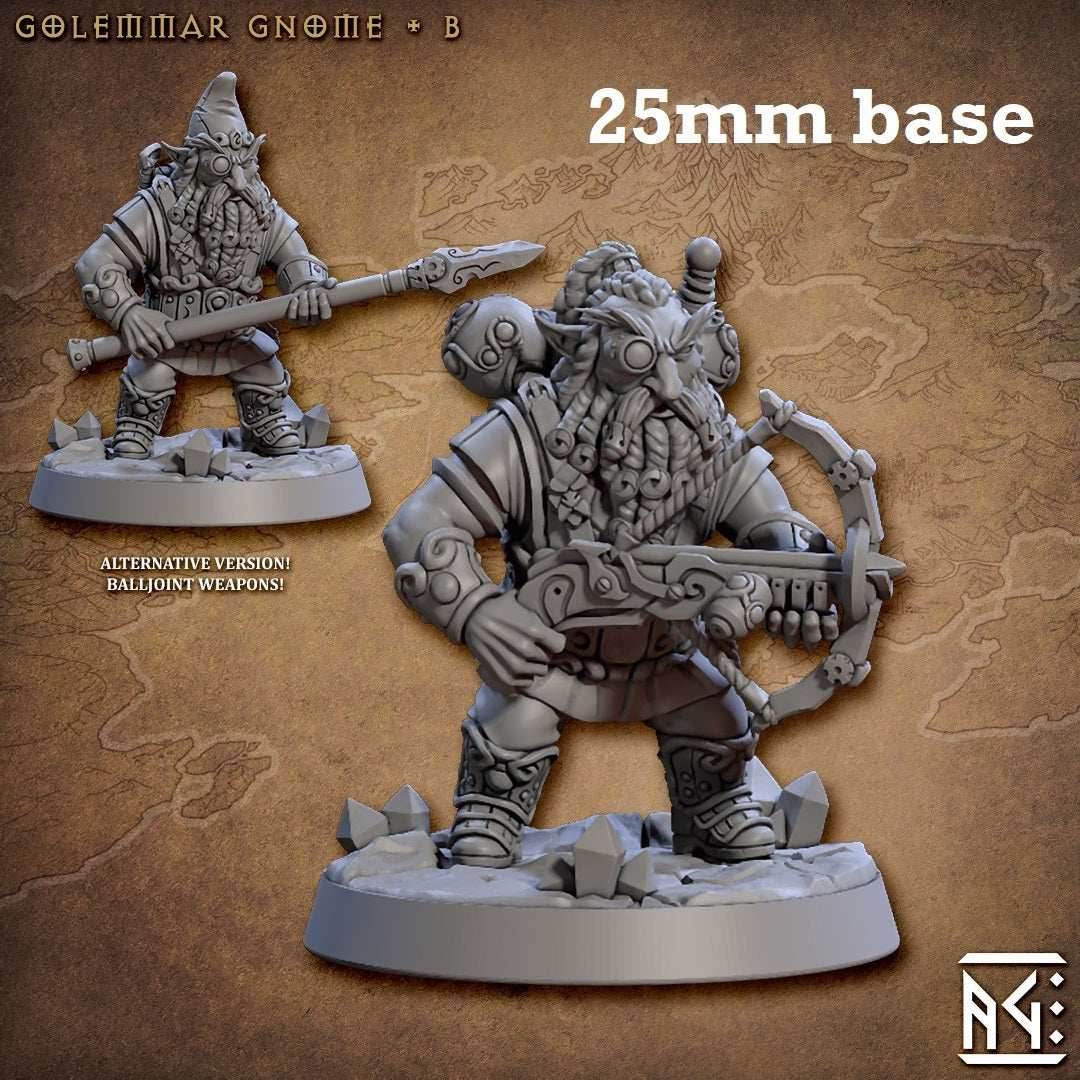 Golemmar Gnome: Sculpt B (Male Gnome Artificer) - No Hat / Steampunky Backpack / Steam Crossbow