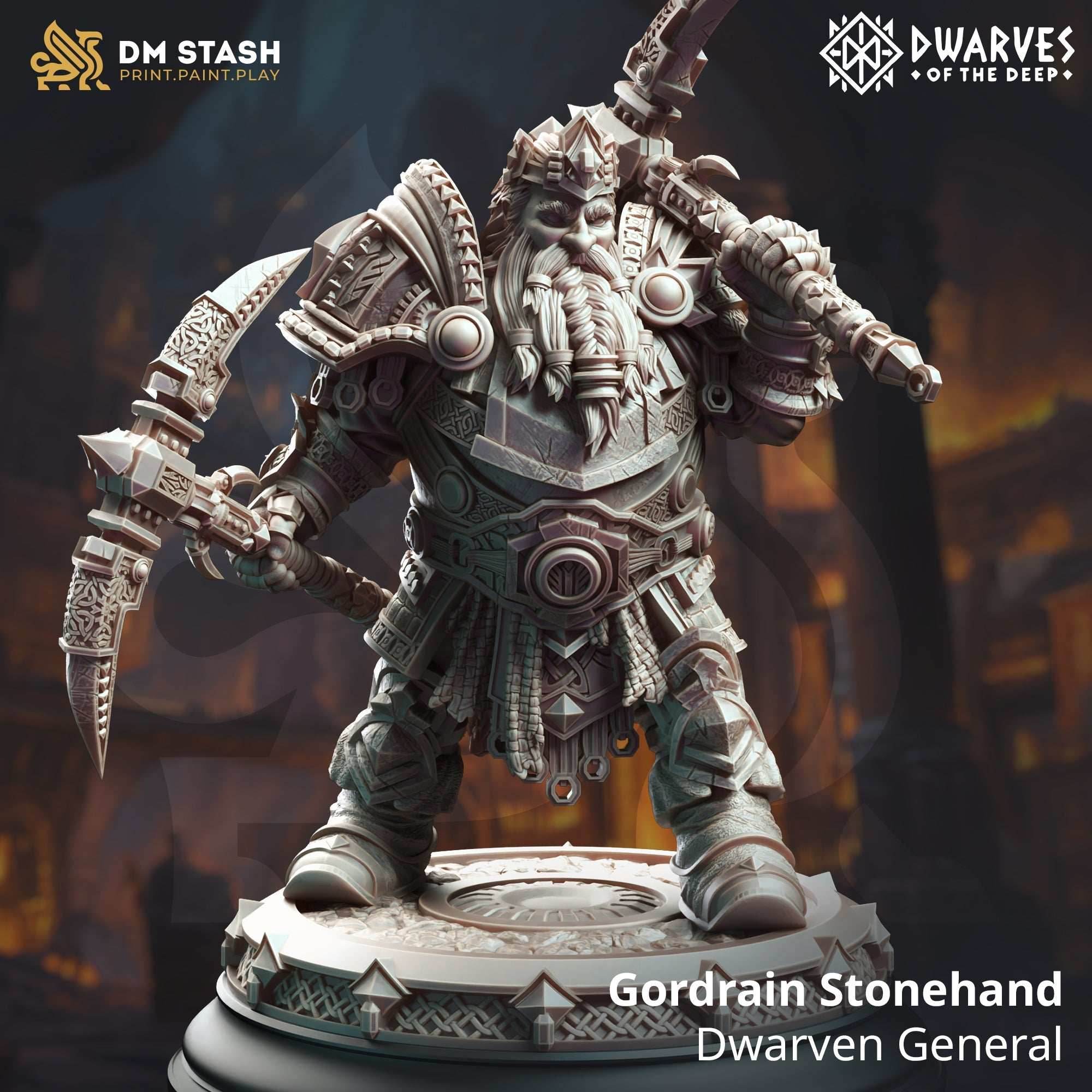 Gordrain Stonehand, Dwarven General (Male Dwarf Fighter) - 32mm Scale