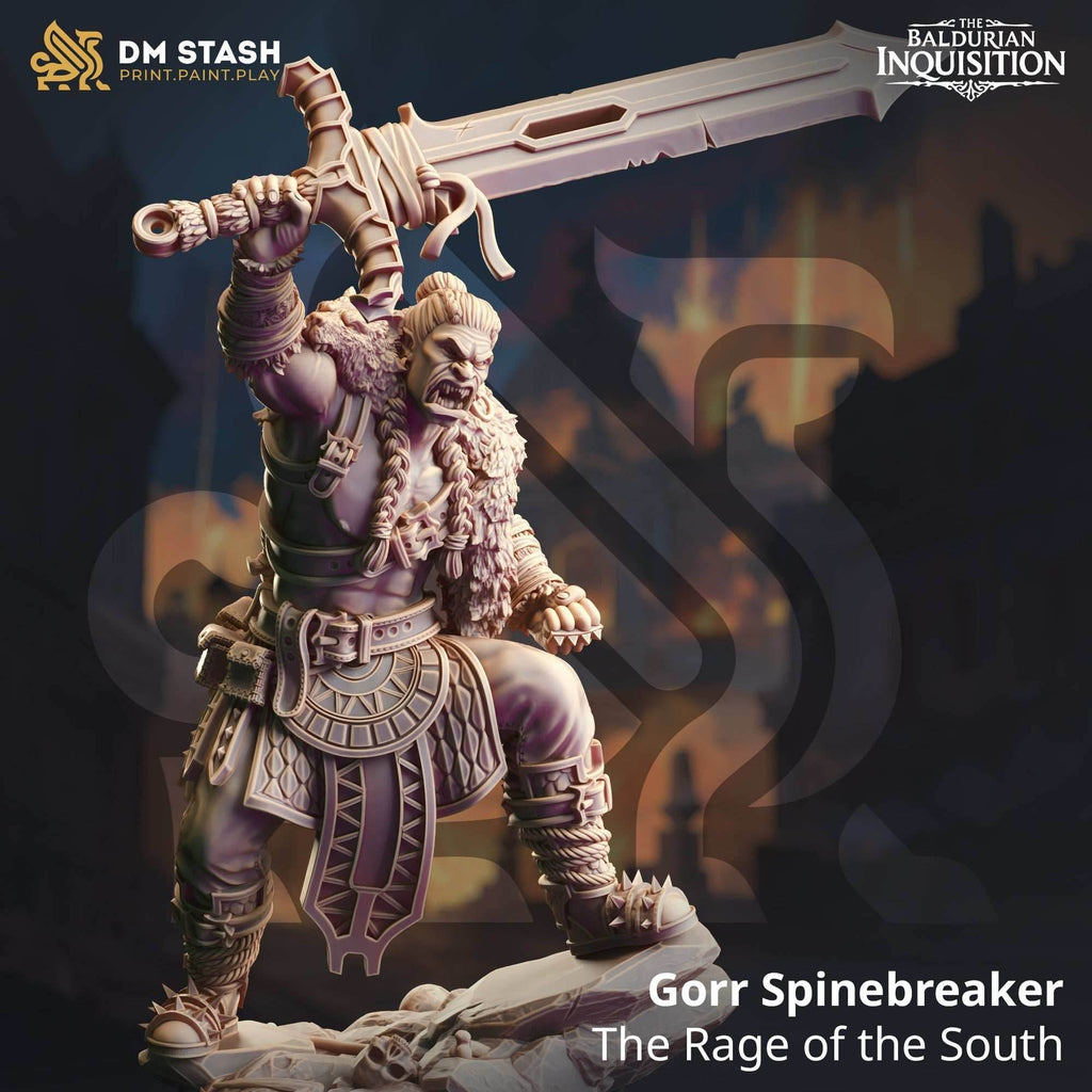 Gorr Spinebreaker, the Rage of the South (Male Half-Orc Barbarian) - 32mm Scale