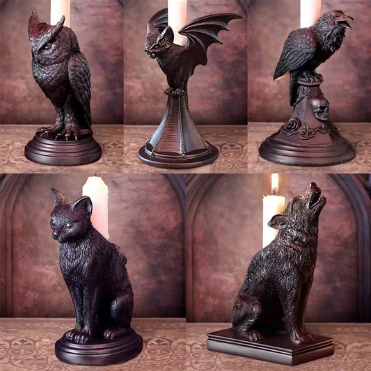 Gothic Animal Candle Holder Black Bat Wolf Leopard Crow Cat Halloween Fun Atmosphere Home Decoration Accessories