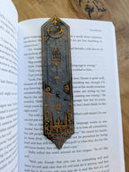Celestial Gothic Castle Bookmarks – Handcrafted Elegant Black & Gold Magic Themed Bookmarks